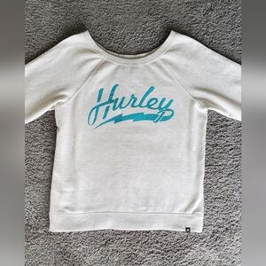 💚5/$25 Hurley Off The Shoulder Gray Turquoise  Sweatshirt Skater Beach Casual